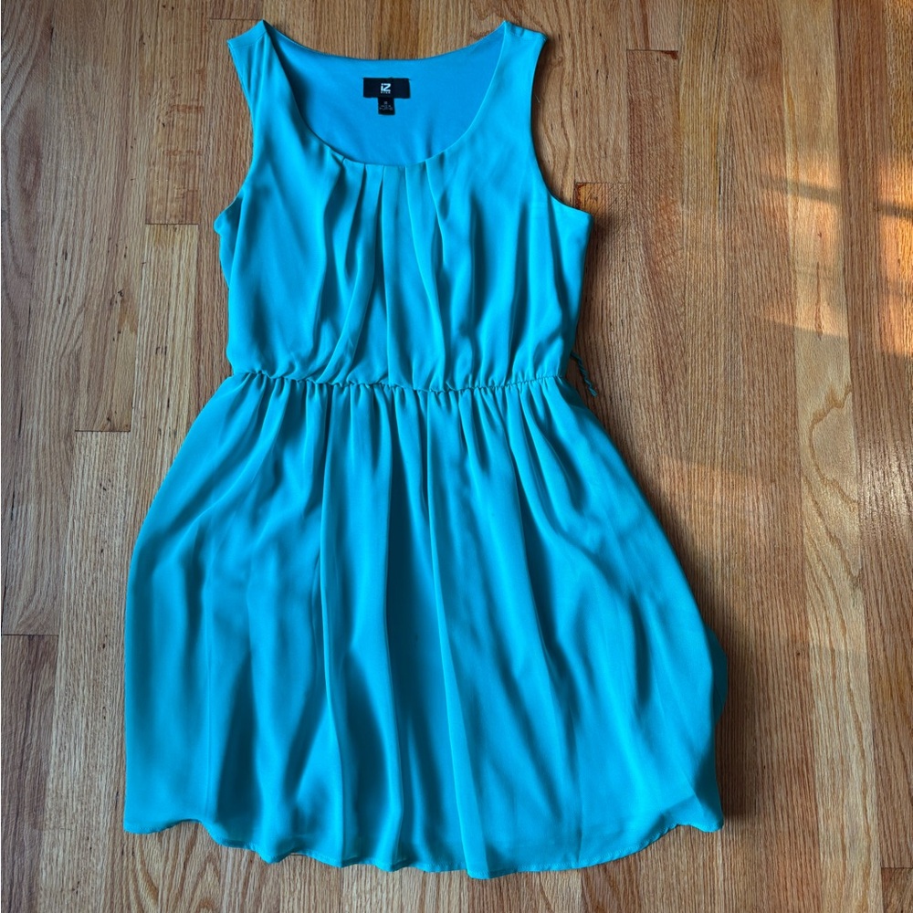Iz Byer Blue Pleated Sundress Sleeveless Scoop Neck